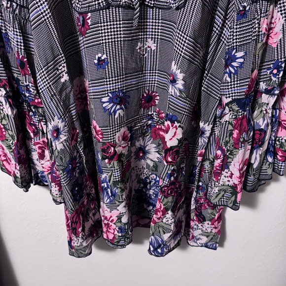 Coco + Carmen floral and plaid bell flutter sleeve dress Size XXL - Picture 3 of 9